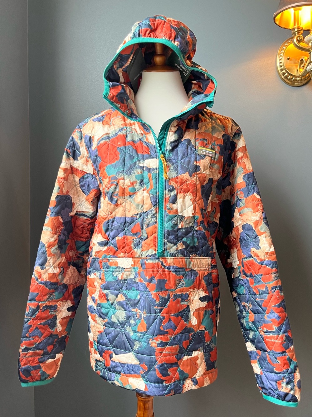LLBEAN Women's Katahdin Insulated Pullover in Teal Camo NWT